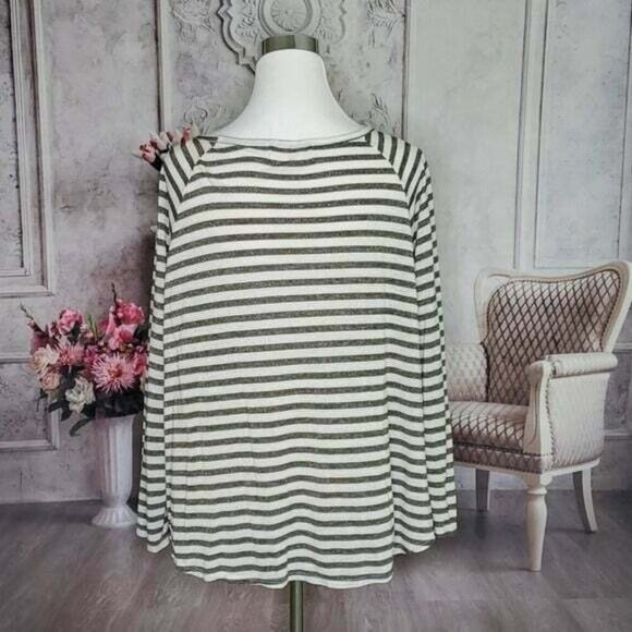Vintage Sinuous Cream Striped Scoop Neck Long Sleeve Pullover Top Women Size L - Picture 8 of 10